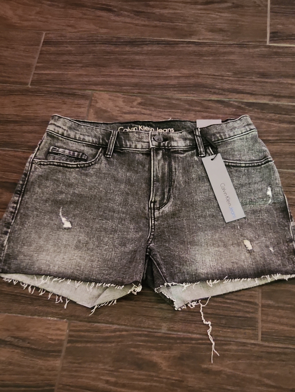 Calvin Klein Jeans Women's Black Acid Wash Distressed Denim Shorts